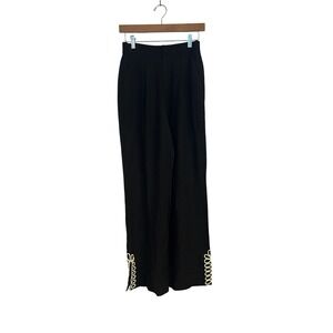 MON RENN NWT Black Sentiment Wide Leg Pants with Embroidered‎ Detail Size Small